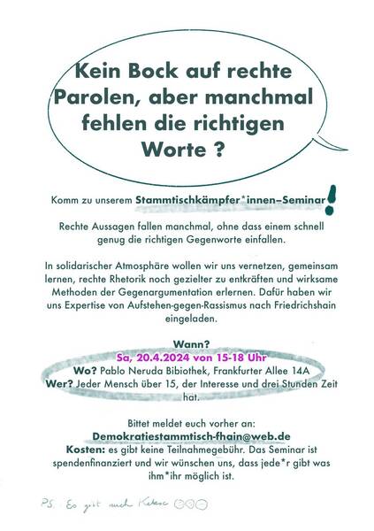 Stammtischkämpfer*innen Workshop - Argumentieren gegen Rechts