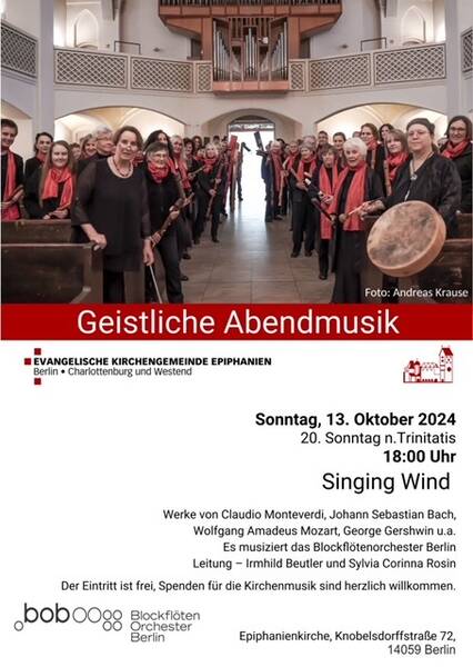 Konzert Blockflötenorchester BOB in der Epiphanienkirche Charlottenburg 