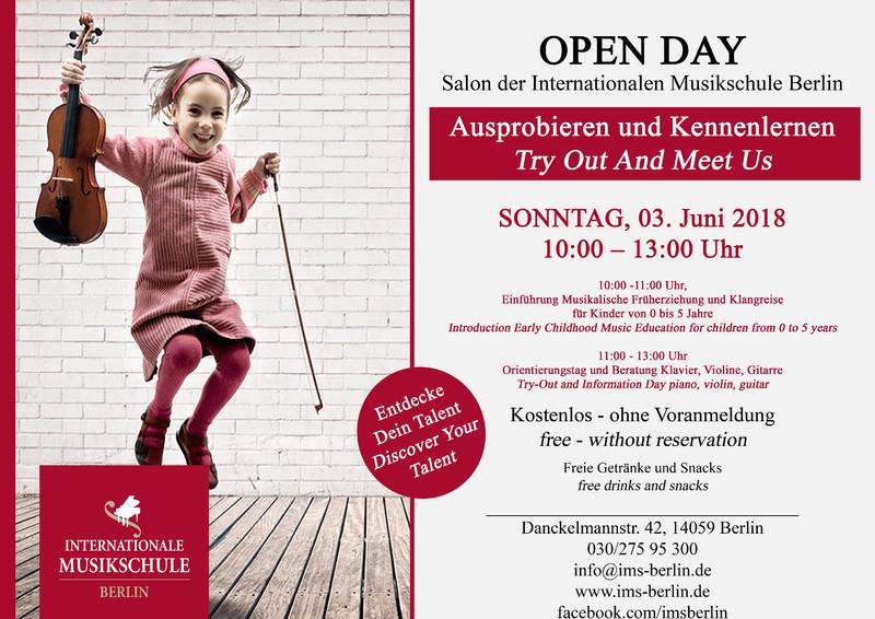 Open Day Internationale Musikschule: Kurse für Kinder und Babys ab 6 Monate bis 5 Jahre, Instrumente ausprobieren für Kinder und Erwachsene