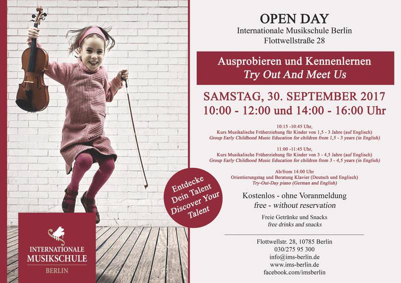 Open Day Internationale Musikschule Kurse für Kinder ab 1,5 Jahren, Klavier ausprobieren für Kinder und Erwachsene