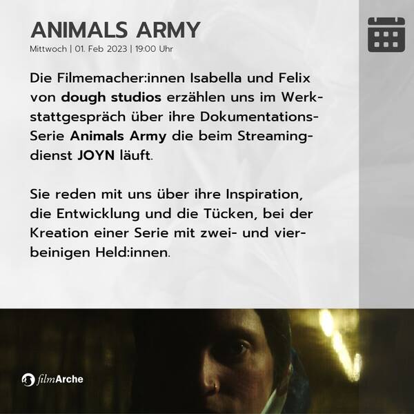 Tierdokumentation "Animals Army" - Werkstattgespräch mit den Macher:innen in der filmArche