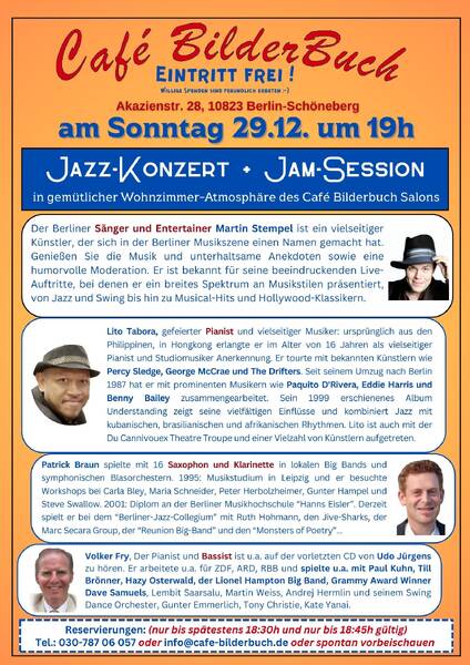 Immer Sonntags um 19h: Jazz-Konzert im Café Bilderbuch
