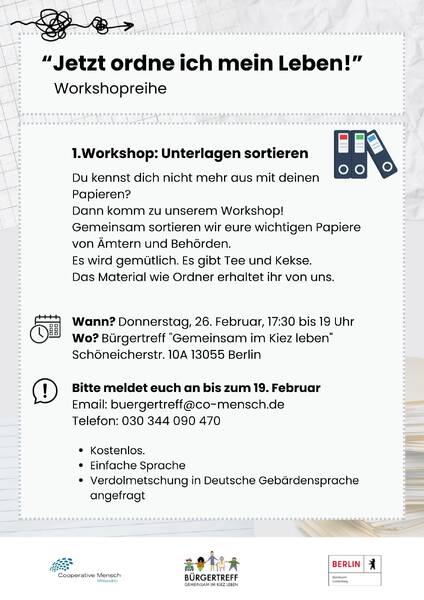 “Jetzt ordne ich mein Leben!” Workshopreihe