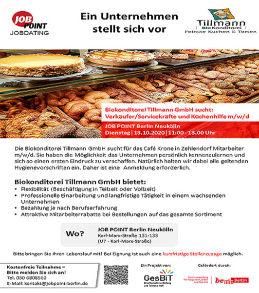 Jobdating mit Biokonditorei Tillmann GmbH