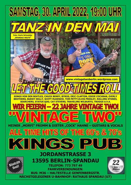 Kings Pub: Tanz in den Mai mit Vintage Two - Let The Good Times Roll - All-Time Hits Of The 60's & 70's