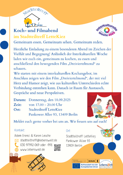 Koch- und Filmabend im Stadtteiltreff LetteKiez