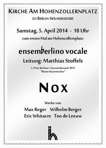 Kirche Am Hohenzollernplatz NOX ensemberlino vocale