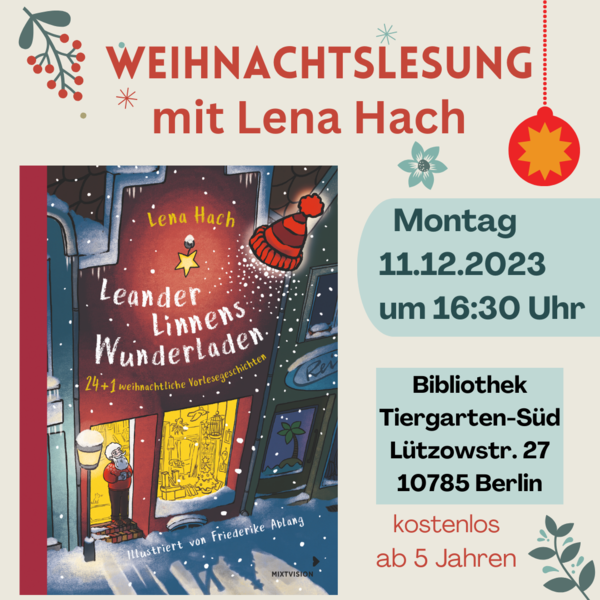 Weihnachtslesung mit Lena Hach um 16:30 Uhr