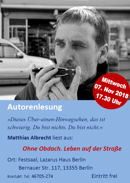 Autorenlesung: Ohne Obdach. Leben auf der Straße