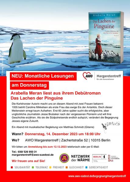 Arabella Meran liest aus "Das Lachen der Pinguine" - AWO Margaretentreff