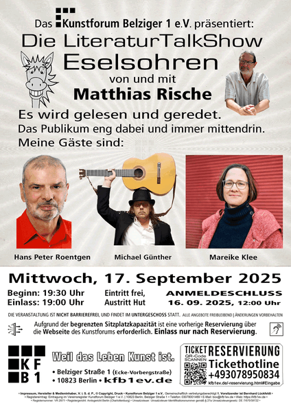 LiteraturTalkShow Eselsohren präsentiert von Matthias Rische im KFB1