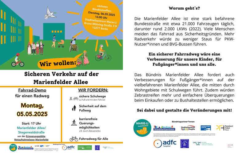 FahrradDemo - Sicherer (Rad-)Verkehr auf der Marienfelder Allee - FahrradDemo jeden 1. Werktag 17:00 - 5.5.2025