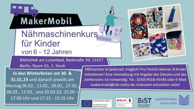 Nähmaschinenkurs für Kinder  von 6 - 12 Jahren
