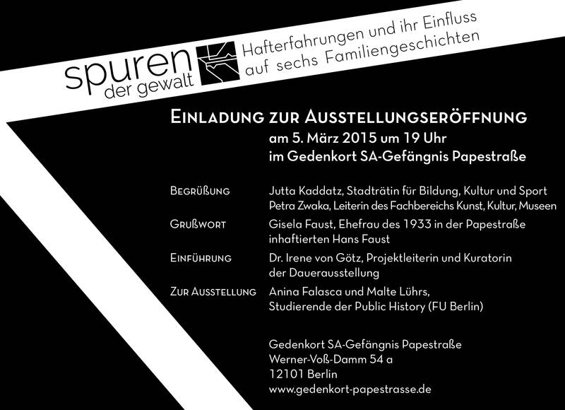 Ausstellungseröffnung "Spuren der Gewalt - Hafterfahrungen und ihr Einfluss auf sechs Familiengeschichten"