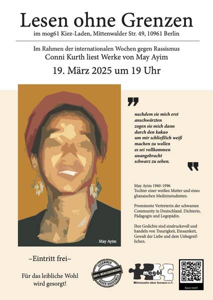 Lesen ohne Grenzen -May Ayim im Rahmen der Internationalen Wochen gegen Rassismus