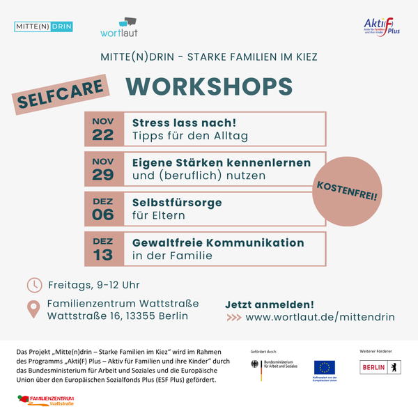 kostenfreie Workshops zum Thema Selfcare