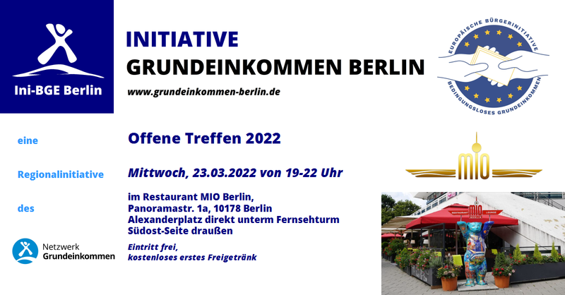 Offene Treffen 2022 Initiative Grundeinkommen Berlin mit kostenloses erstes Freigetränk