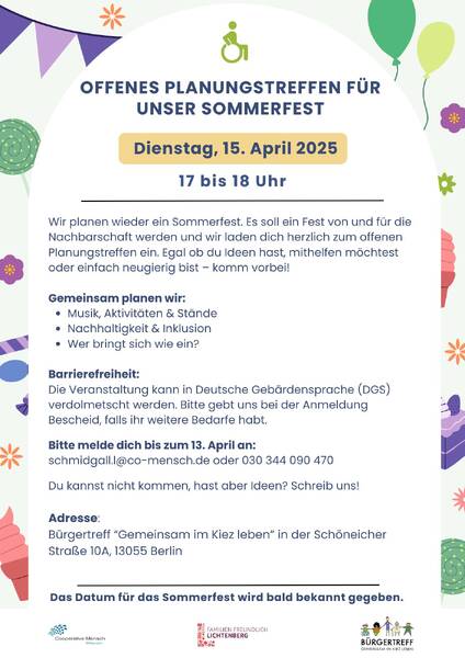 Offenes Planungstreffen für unser Sommerfest