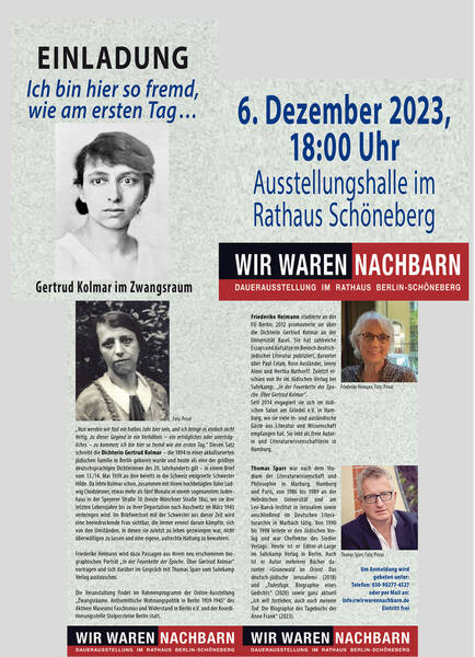 "Ich bin hier so fremd wie am ersten Tag": Gertrud Kolmar, Lyrikerin und Schriftstellerin (1894-1943) - zwangsweise in der Speyerer Straße