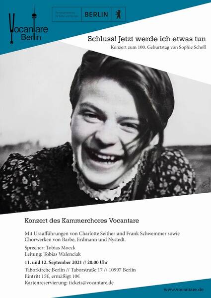  „Schluss! – Jetzt werde ich etwas tun“: Konzerte des Kammerchors Vocantare zur Erinnerung an Sophie Scholl