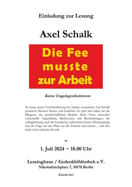 "Die Fee musste zur Arbeit" - Lesung von Axel Schalk im Lessinghaus