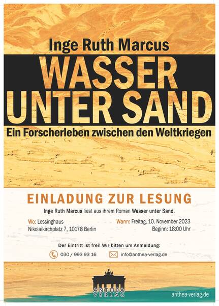 "Wasser unter Wüsten" - Lesung mit Inge Ruth Marcus im Lessinghaus