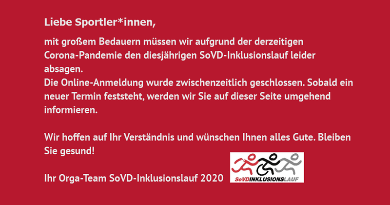 SoVD-Inklusionslauf 2020 - abgesagt wegen Corona