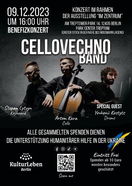 Kunst trifft Cello: Benefizkonzert mit der Cellovechno Band im Rahmen der inklusiven Ausstellung “Im Zentrum”