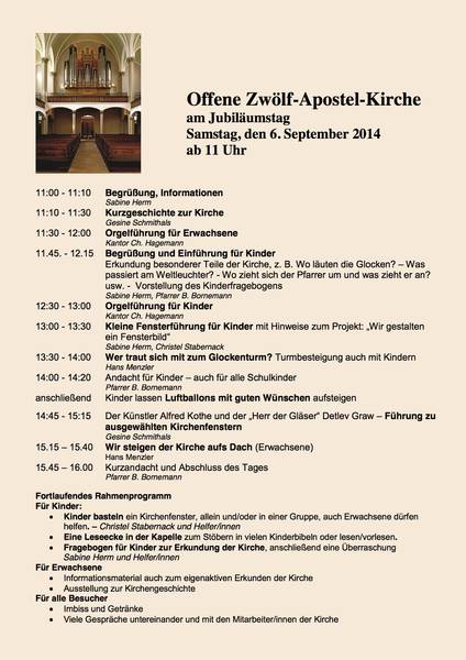 Zwölf-Apostel-Kirche – Tag der offenen Kirche zum 140. Jubiläum der Kirche