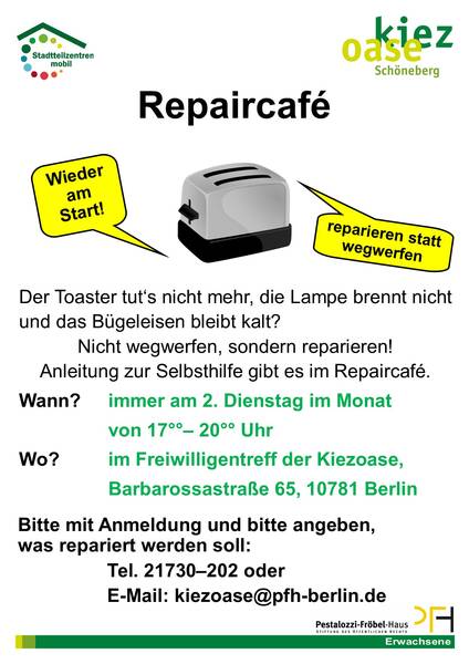 Repaircafé im Freiwilligentreff der Kiezoase - jeden 2. Dienstag