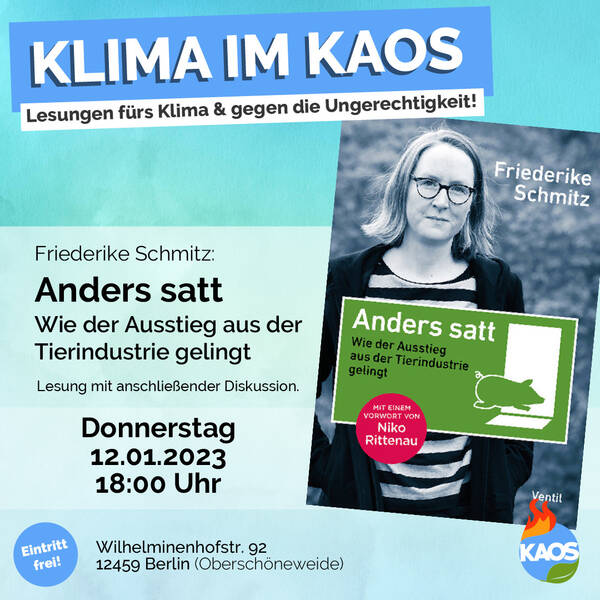 Lesung: "Anders satt - Wie der Ausstieg aus der Tierindustrie gelingt" mit Autorin Friederike Schmitz 
