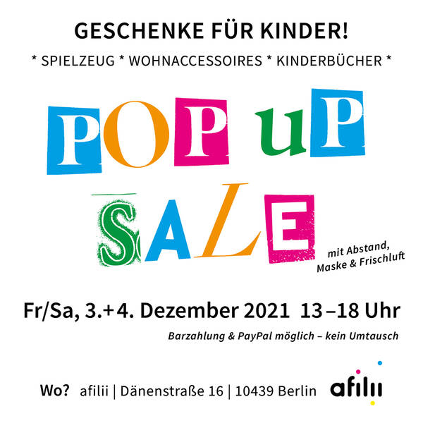 Geschenke für Kinder Pop-up-Sale bei afilii | FR, 3. + Sa, 4.12. | 13 – 18 Uhr