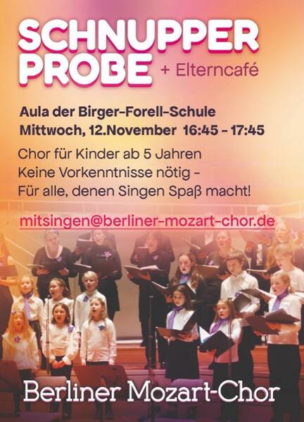 Schnupper Probe und Elterncafé beim Berliner Mozart-Chor