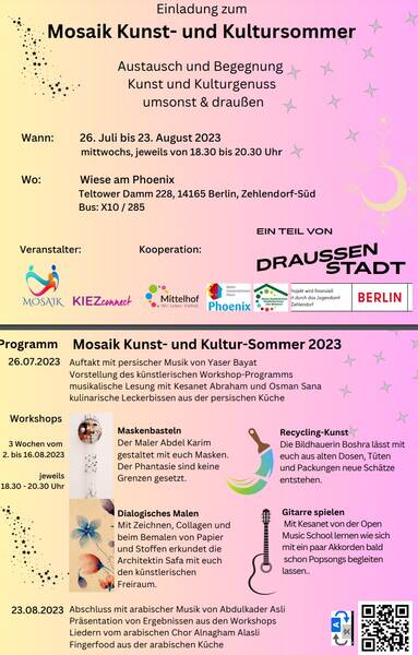 Künstlerische Workshops vom Mosaik Kunst- und Kultursommer 