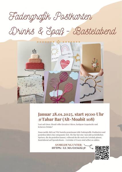 Craft & Sip – Postkarten (Fadengrafik) gestalten mit Spaß und Genuss