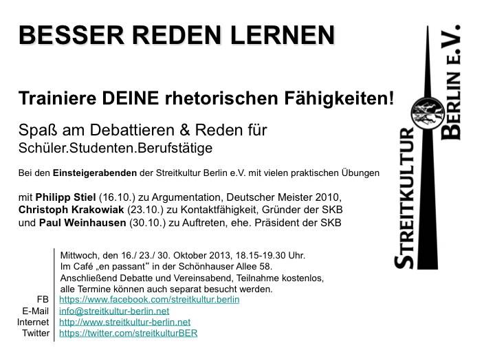 Besser Reden Lernen - Einsteiger-Abend bei der Streitkultur-Berlin e.V.