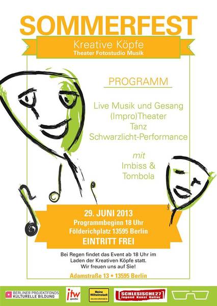 Sommerfest der Kreativen Köpfe - Improtheater, Musik, Tombola für Groß und Klein