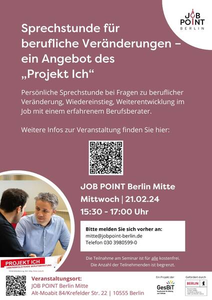 Sprechstunde für berufliche Veränderungen – ein Angebot des „Projekt Ich“