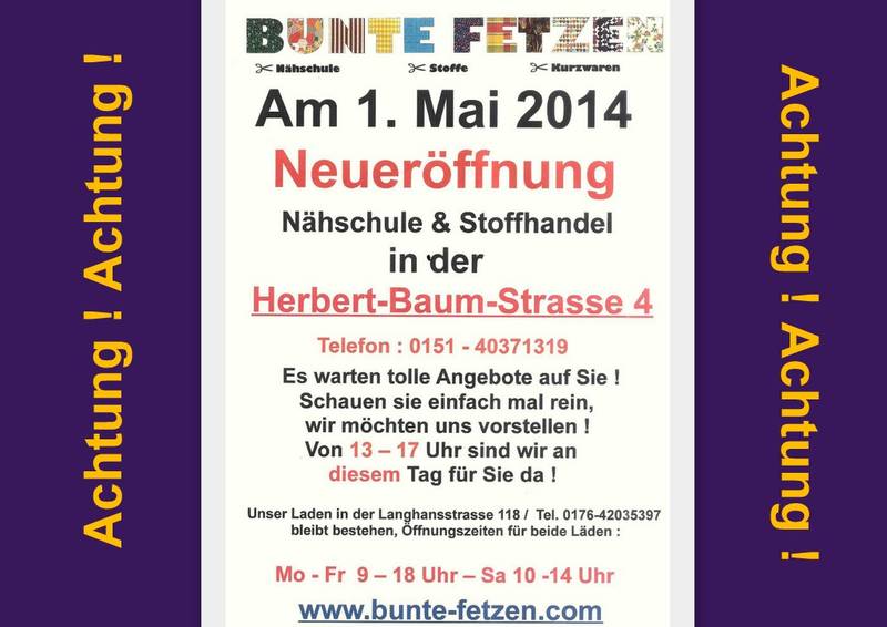Neueröffnung : Bunte Fetzen® - Nähschule & Stoffhandel jetzt 2 x in Berlin !