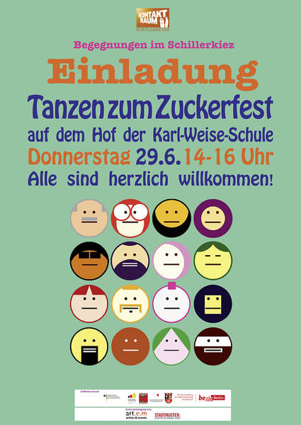 Einladung „Tanzen zum Zuckerfest“ auf dem Schulhof der Karl-Weise-Schule, Weisestraße 20