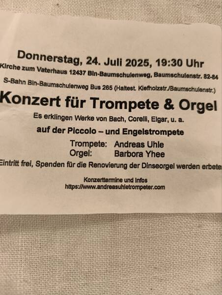 Klassik Konzert für Trompete u Orgel Kirche Baumschulenweg 