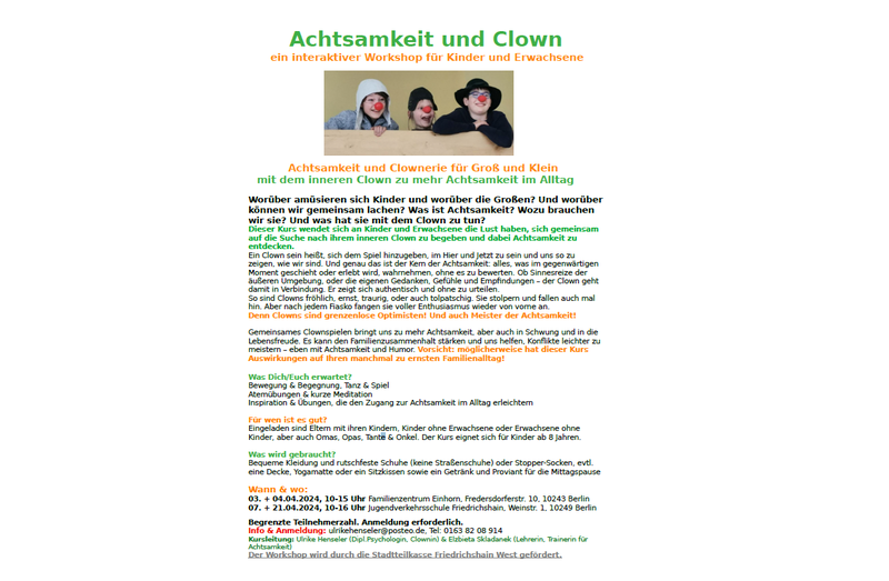 Clownsworkshop für Kinder und Erwachsene (weitere Termine)