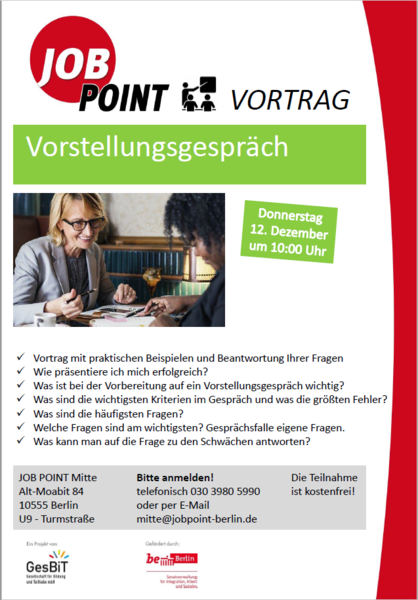 Infoveranstaltung: Vorstellungsgespräch - Sich erfolgreich präsentieren!