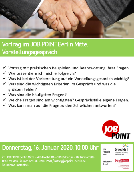 Infoveranstaltung: Vorstellungsgespräch - Sich erfolgreich präsentieren!