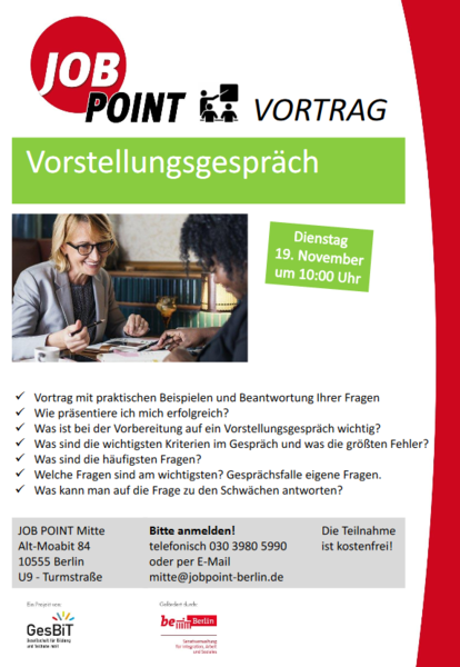 Infoveranstaltung: Vorstellungsgespräch - Sich erfolgreich präsentieren!