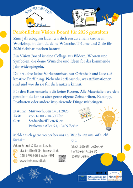 Vision Board gestalten - Anmeldung beim Stadtteiltreff LetteKiez