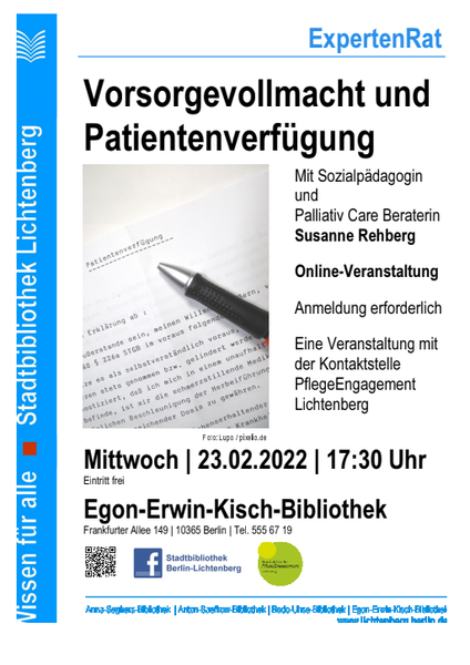 Vorsorgevollmacht und Patientenverfügung (Onlineveranstaltung)