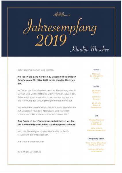 Jahresempfang - Khadija Moschee (Anmeldung erwünscht)