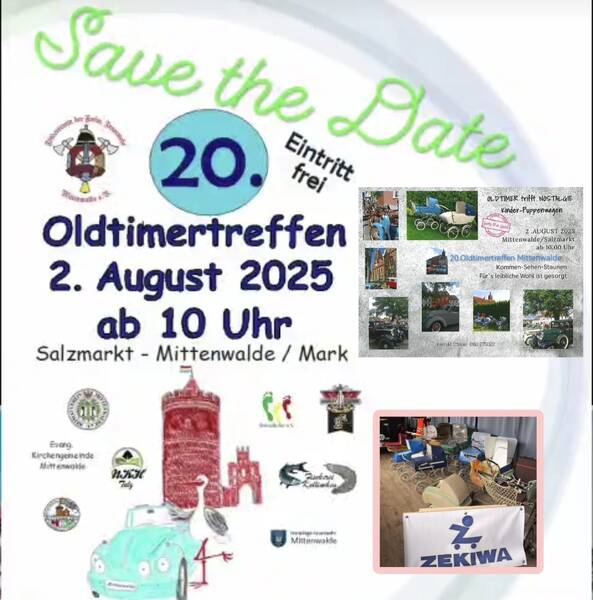 Oldtimertreffen in Mittenwalde/Mark am Samstag, 2. August 2025 auf dem Salzmarkt 15749 Mittenwalde/Mark