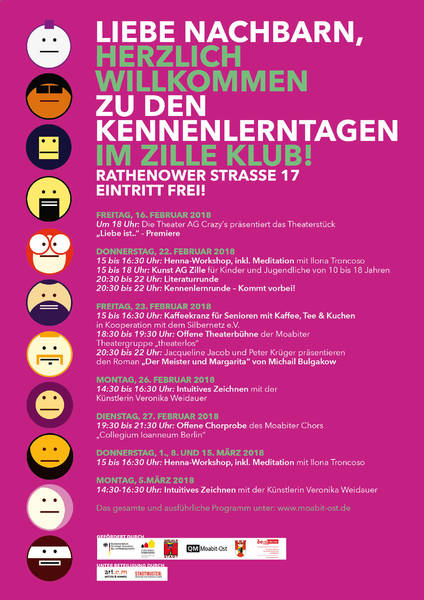 Kennenelerntage im Zilleklub / kostenlose Vergabe von Räumen